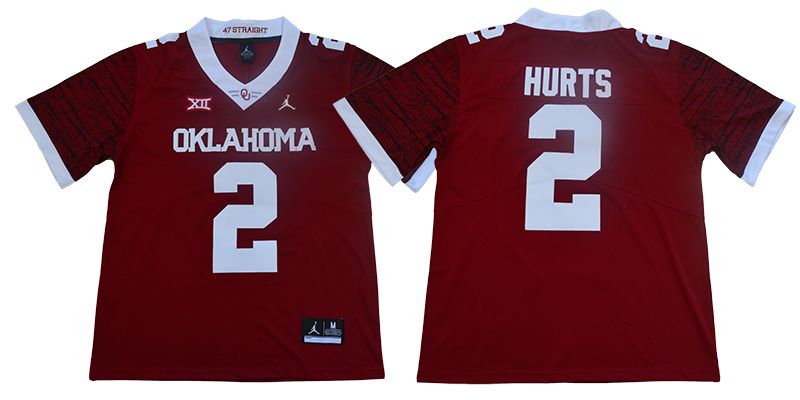 Men Oklahoma Sooners #2 Hurts Red NCAA Jerseys